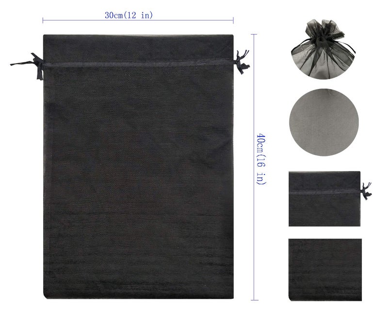 Ankirol 50pcs Sheer Organza Favor Bags 12 X 16 X Large Organza Drawstring Bags (Black) - Image 3